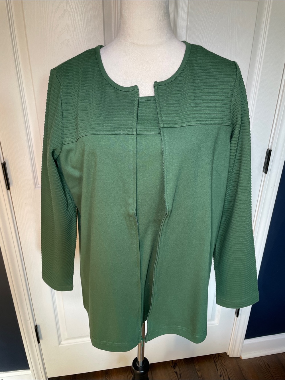 NWOT D&Co Green Open-Front Textured Knit Jacket & Matching Tee Set Size Medium
